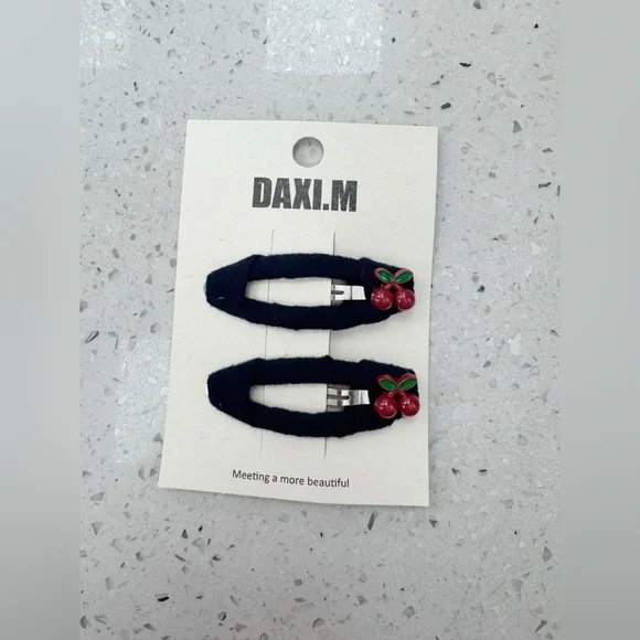 2pcs Black Felt Hair Clips with Cherry Charms - Picture 1 of 2